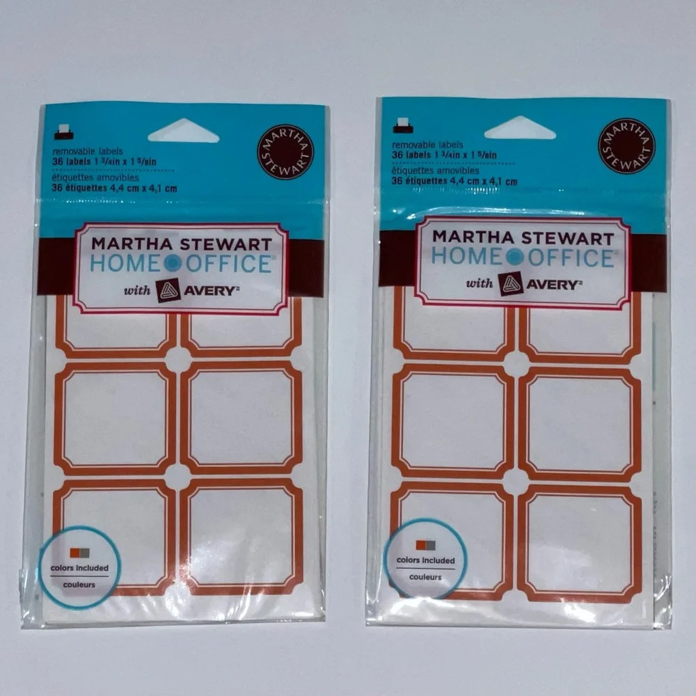 Set of 2 Martha Stewart Home Office Avery Red White Removable Labels